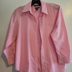 pink and white checkered blouse worn twice